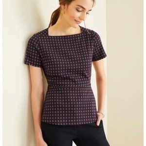 RESERVED: AT Petite Checked Square Neck Peplum Top